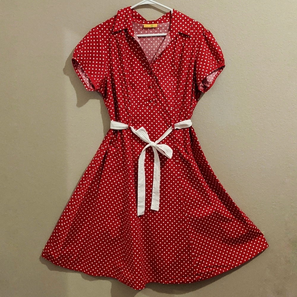 Hepcat Soda Fountain A-line Dress  Red with White